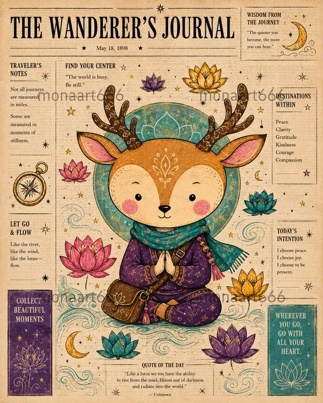 Vibrant Whimsical Newsprint Folk Art
