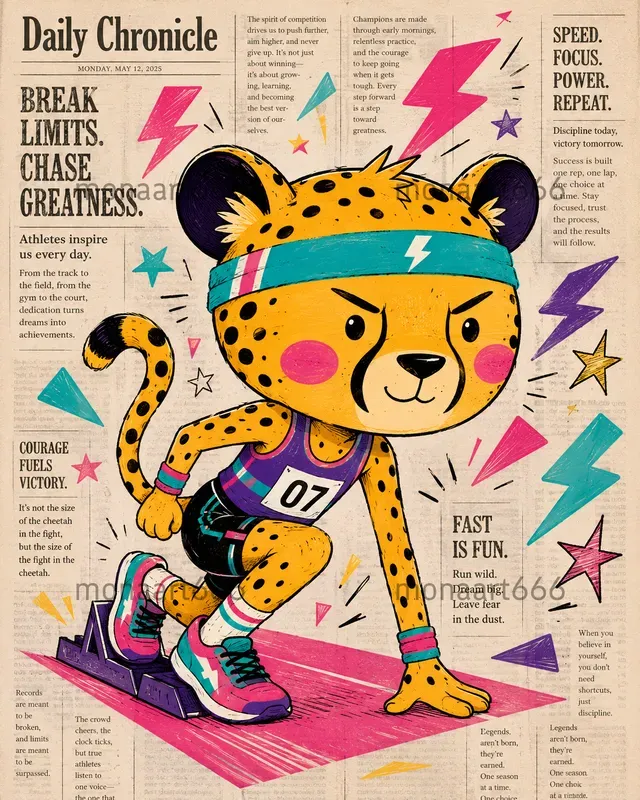 Vibrant Whimsical Newsprint Folk Art