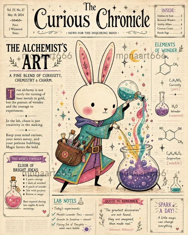 Vibrant Whimsical Newsprint Folk Art