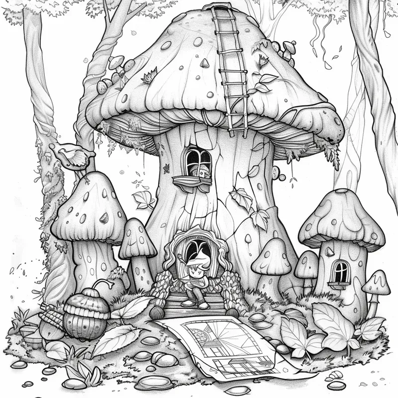 Enchanted Mushroom Village Coloring Books