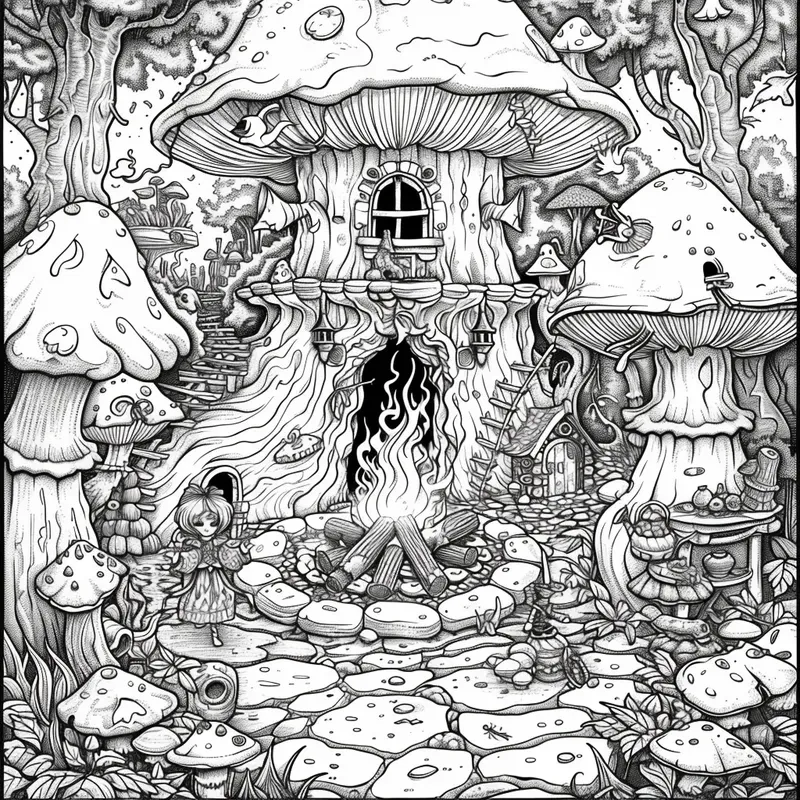 Enchanted Mushroom Village Coloring Books