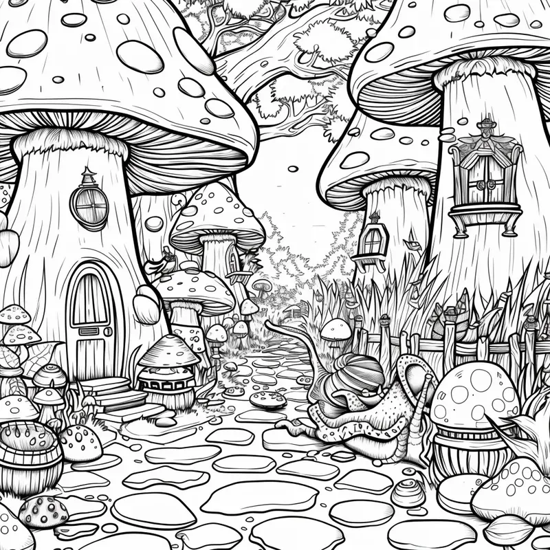 Enchanted Mushroom Village Coloring Books