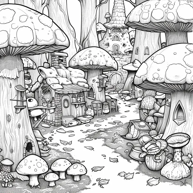 Enchanted Mushroom Village Coloring Books