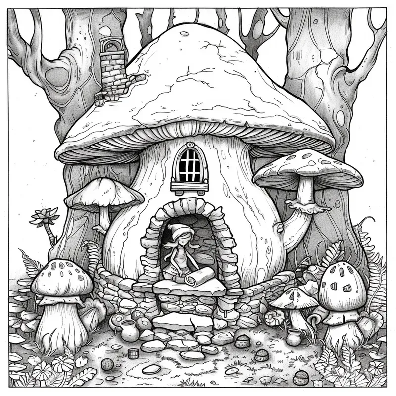 Enchanted Mushroom Village Coloring Books