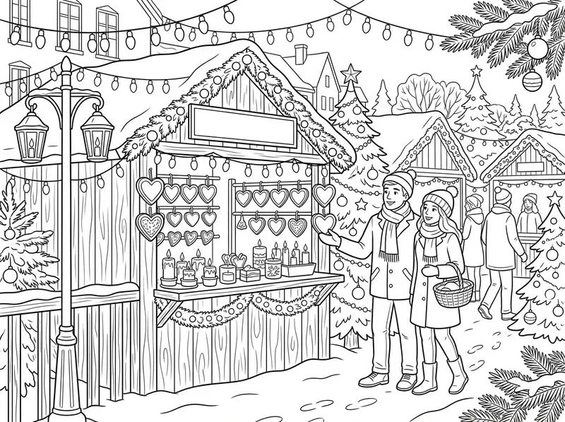 Cozy Christmas Market Coloring Pages