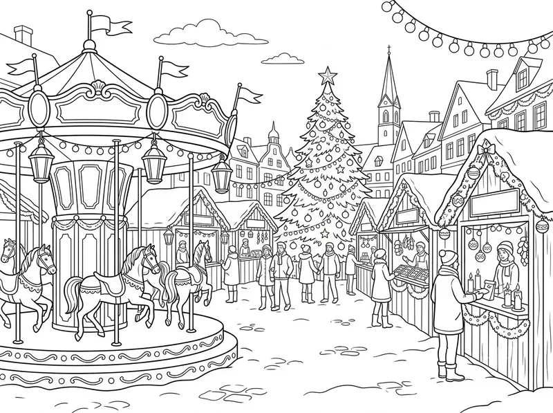 Cozy Christmas Market Coloring Pages