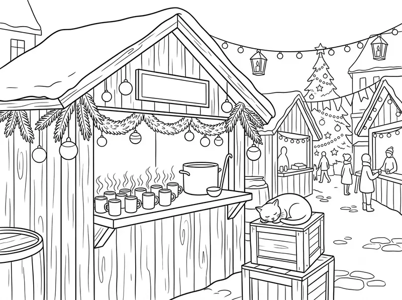 Cozy Christmas Market Coloring Pages