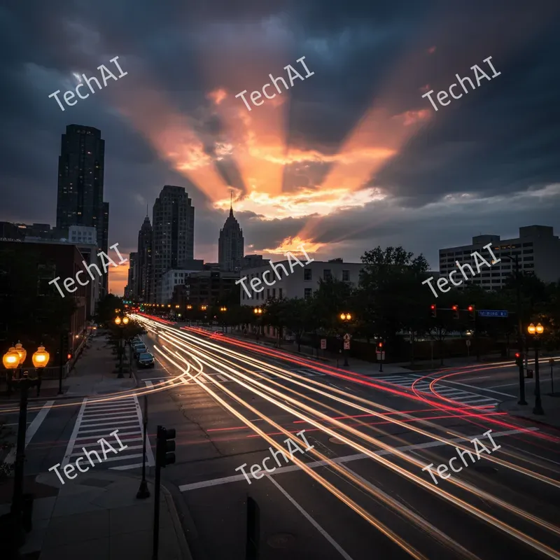 Dramatic Sunset Cityscape Art