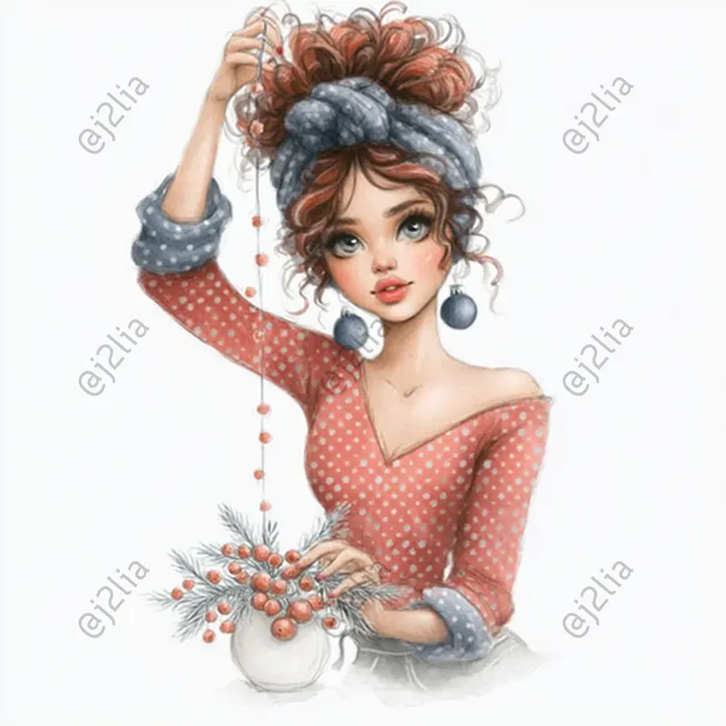 Cozy Christmas Female Characters Clipart