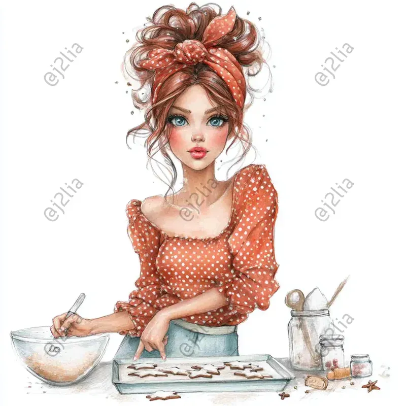 Cozy Christmas Female Characters Clipart