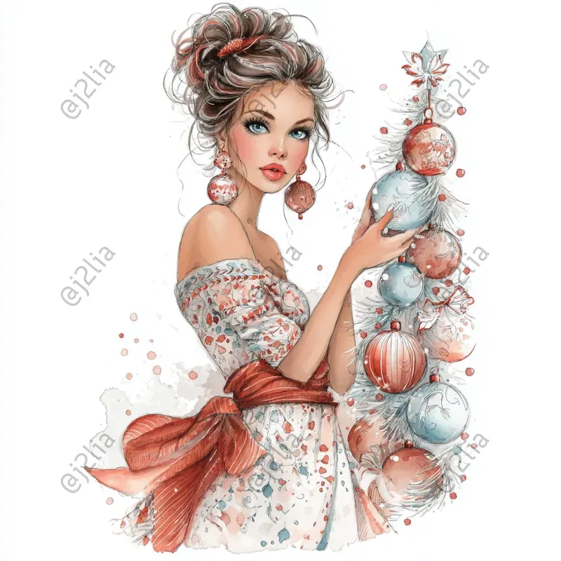 Cozy Christmas Female Characters Clipart