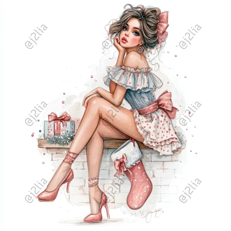 Cozy Christmas Female Characters Clipart