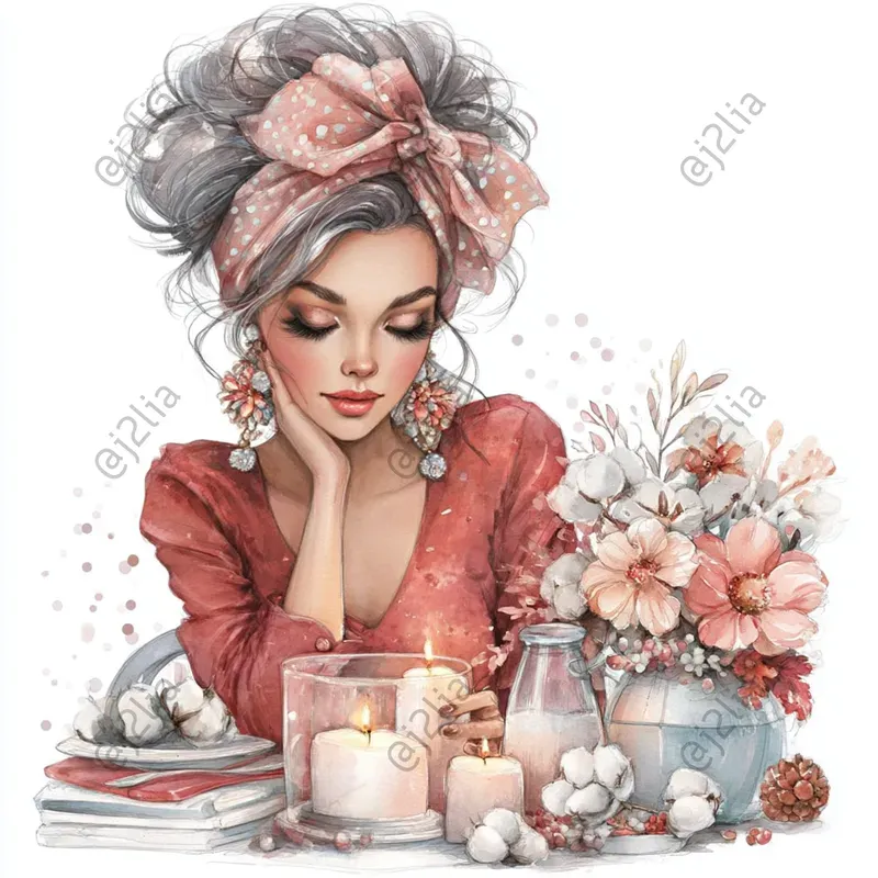 Cozy Christmas Female Characters Clipart