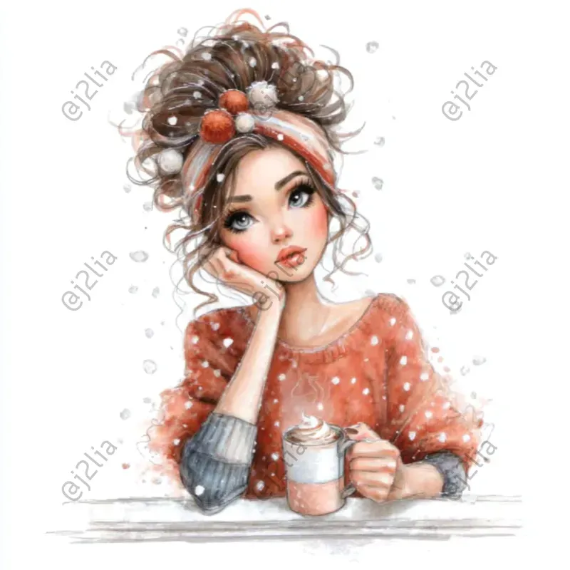 Cozy Christmas Female Characters Clipart