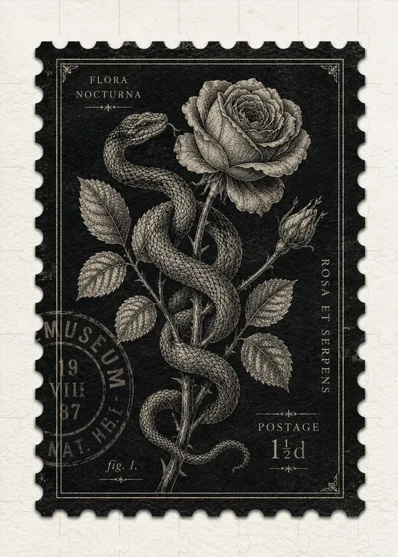 Antique Botanical Engraving Stamps