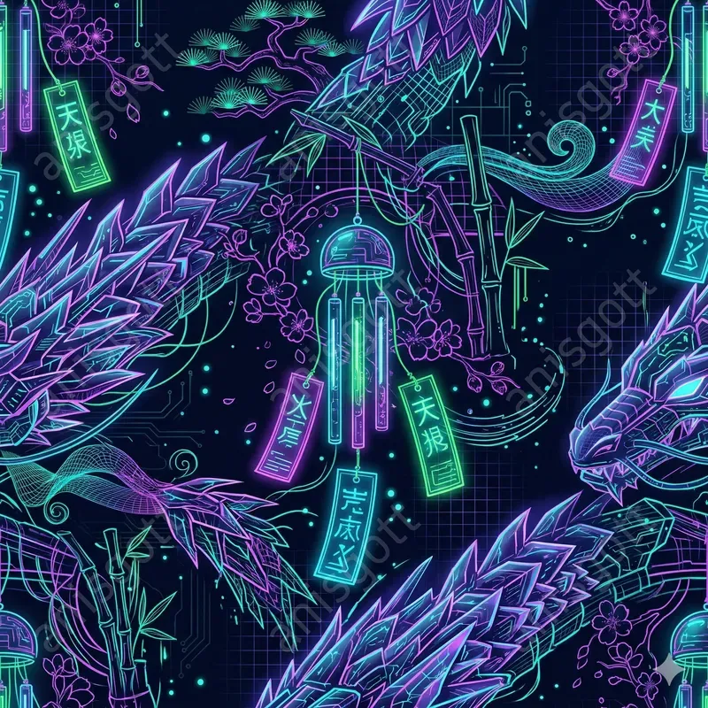 Cyber Zen Synthwave Japanese Patterns