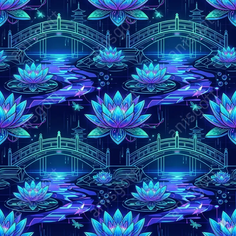 Cyber Zen Synthwave Japanese Patterns