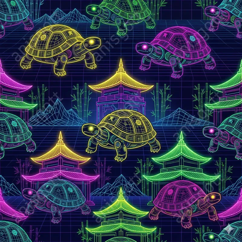 Cyber Zen Synthwave Japanese Patterns