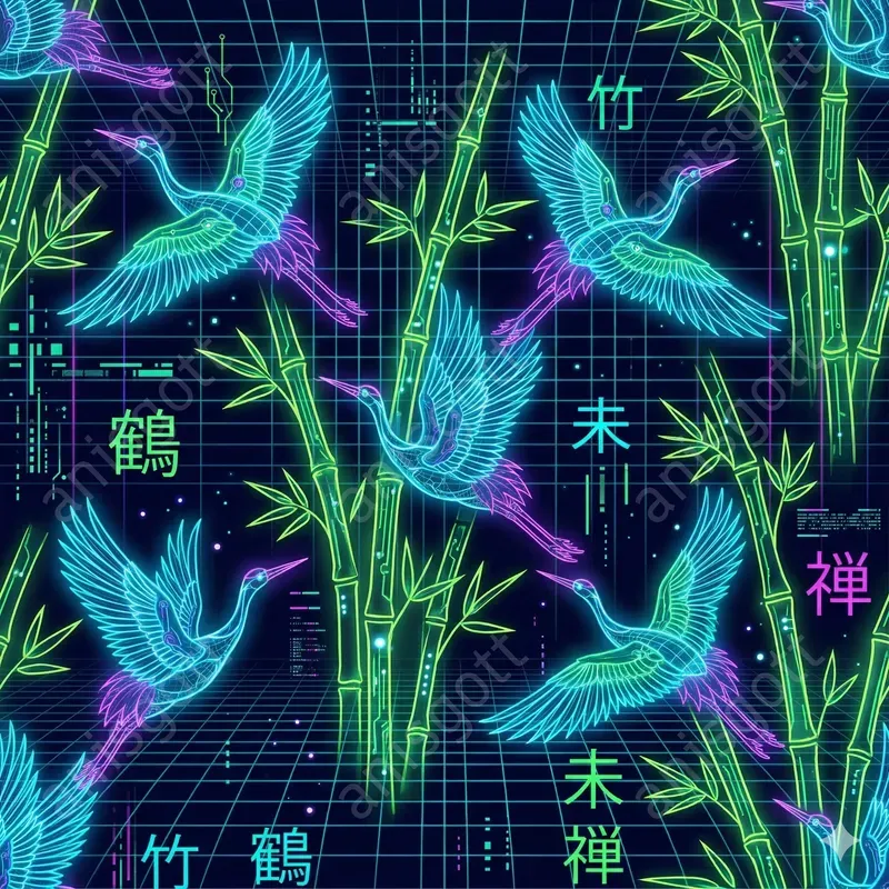 Cyber Zen Synthwave Japanese Patterns