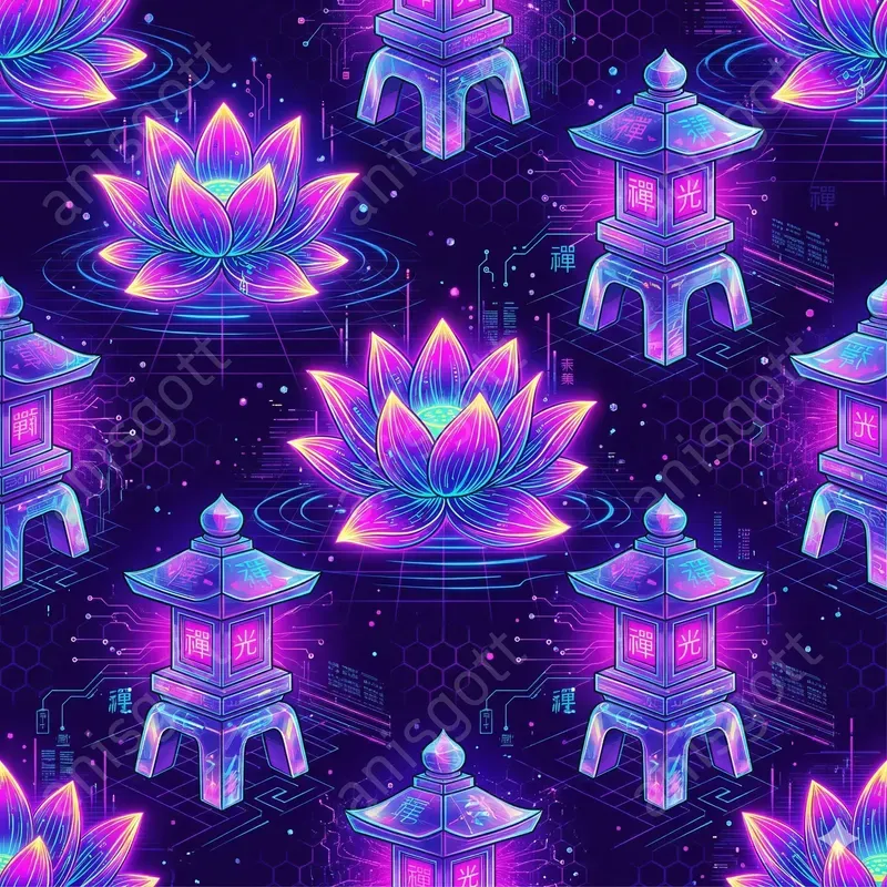Cyber Zen Synthwave Japanese Patterns