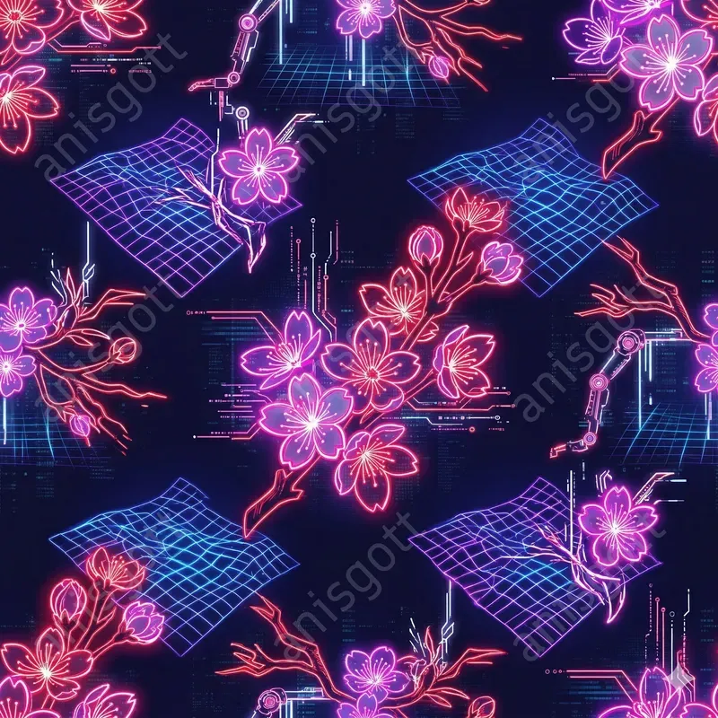 Cyber Zen Synthwave Japanese Patterns