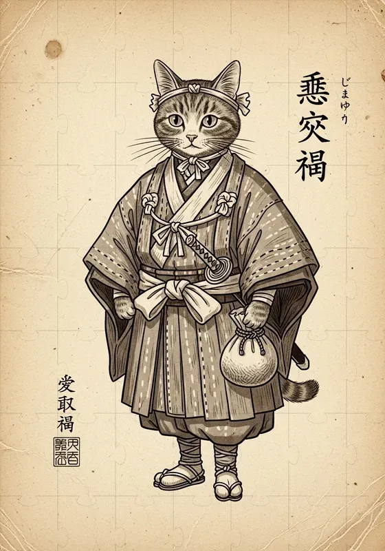 Vintage Edo Sepia Illustrations