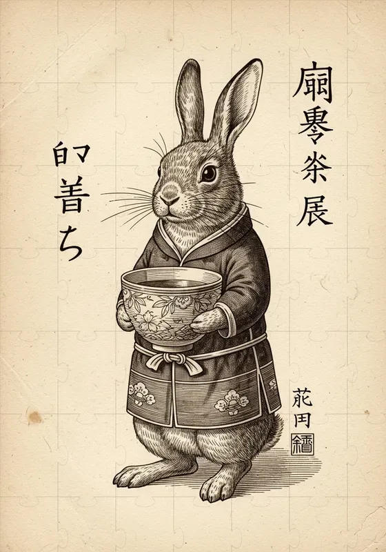 Vintage Edo Sepia Illustrations