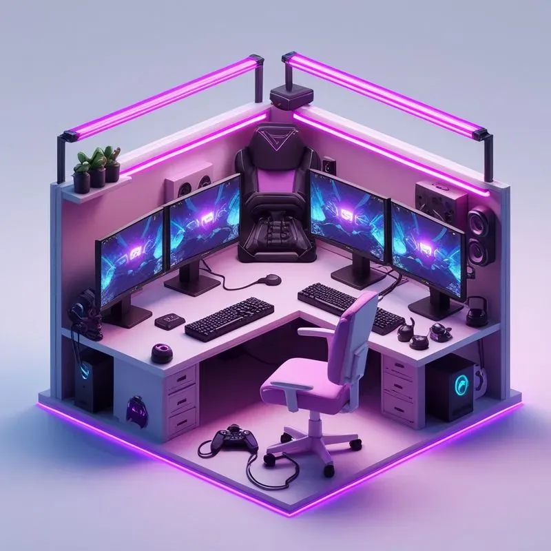 3D Cyberpunk Gaming Setup Dioramas