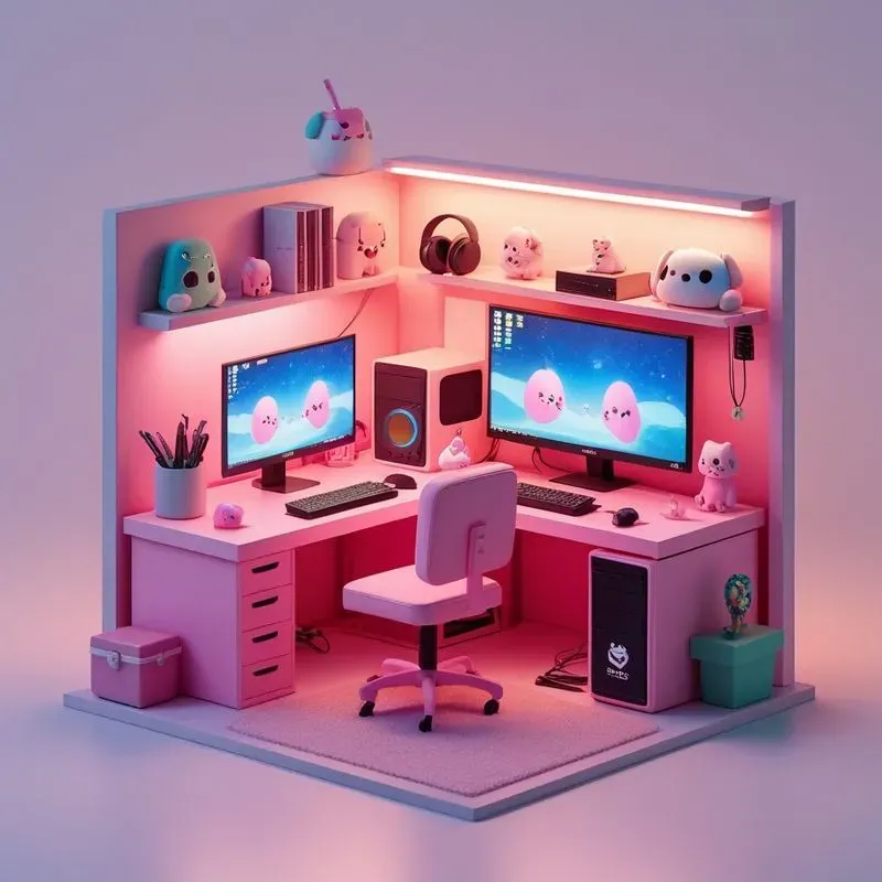 3D Cyberpunk Gaming Setup Dioramas