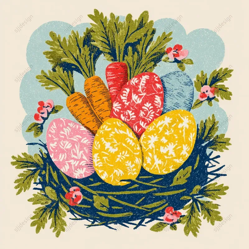 Vintage Easter Folk Illustration Style