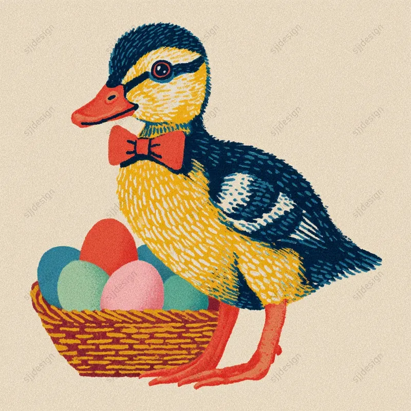 Vintage Easter Folk Illustration Style