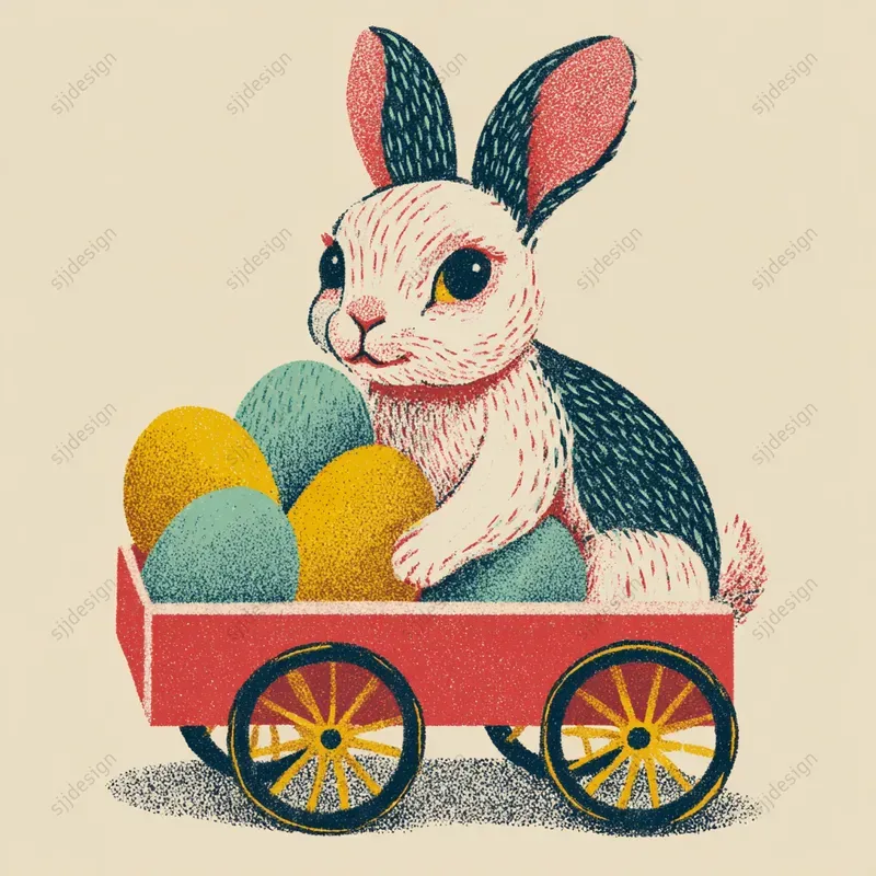 Vintage Easter Folk Illustration Style
