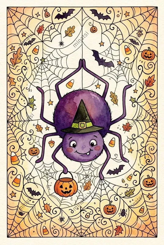 Cute Halloween Spider Watercolors