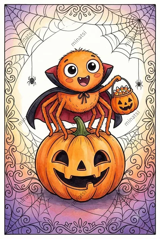 Cute Halloween Spider Watercolors
