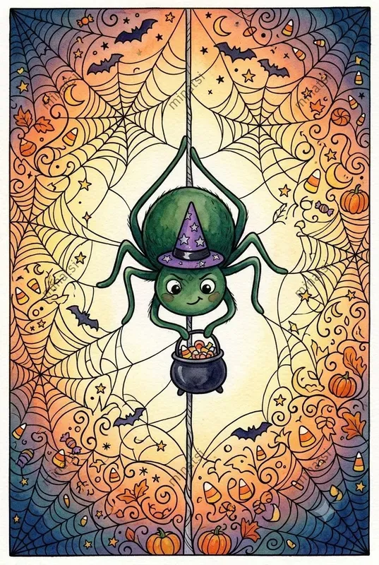 Cute Halloween Spider Watercolors