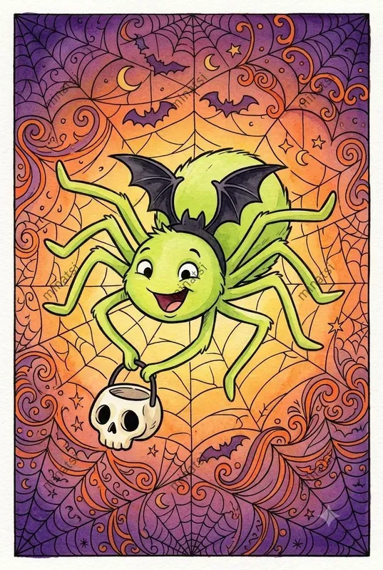 Cute Halloween Spider Watercolors