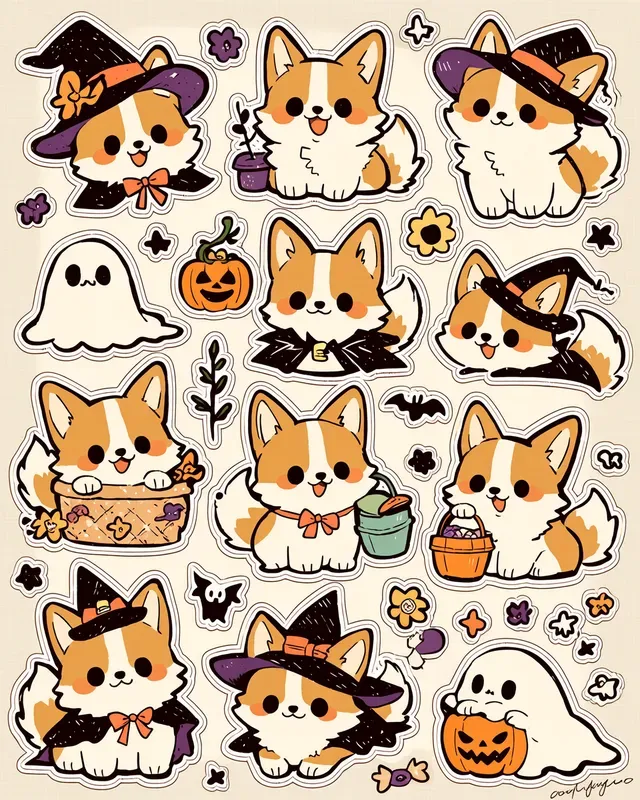 Kawaii Halloween Doodle Stickers