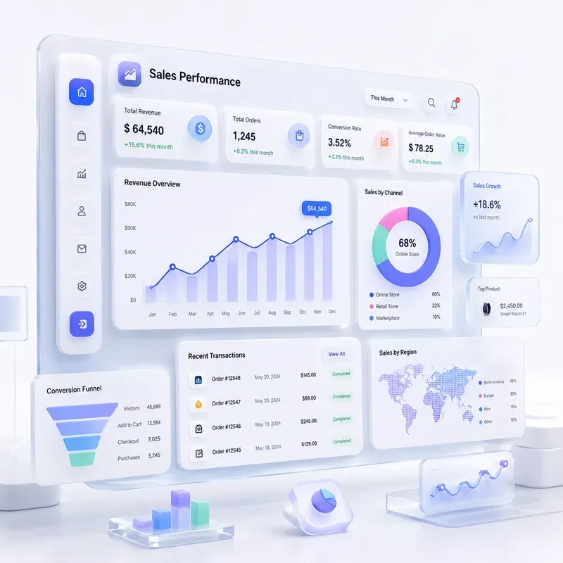 Colorful 3D Business Dashboard UIs