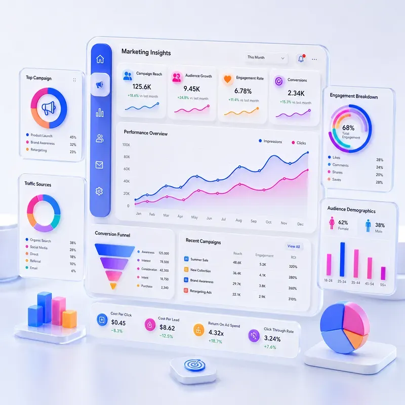Colorful 3D Business Dashboard UIs