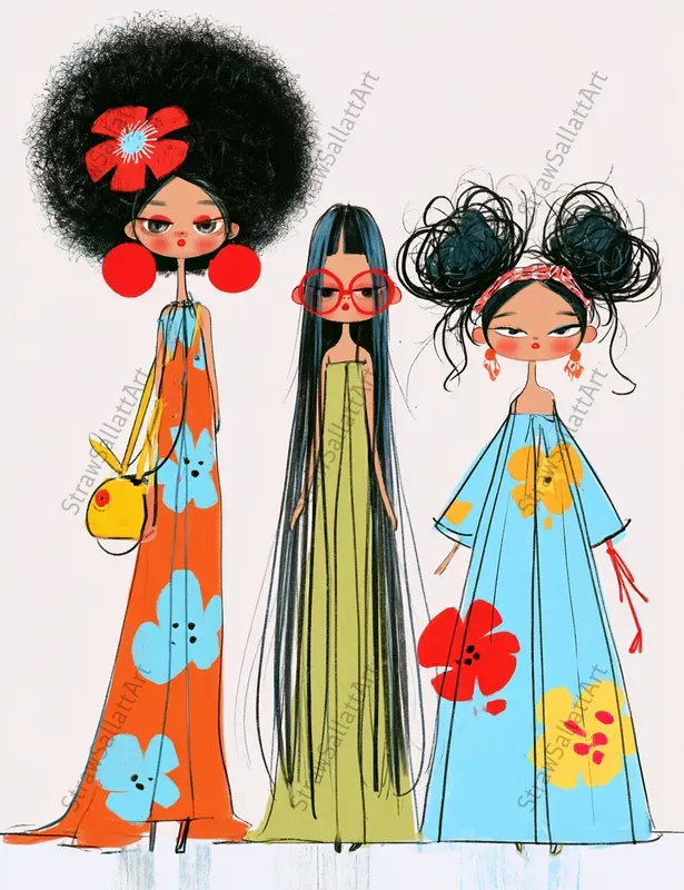 Colorful Fashion Girls Etsy Cliparts