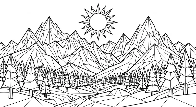 Origami Landscapes Adult Coloring Pages