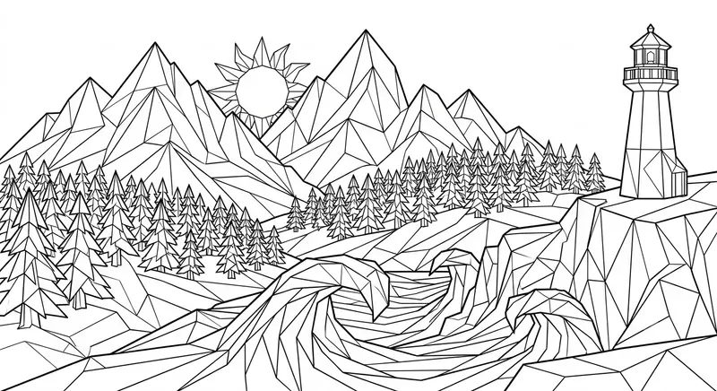 Origami Landscapes Adult Coloring Pages