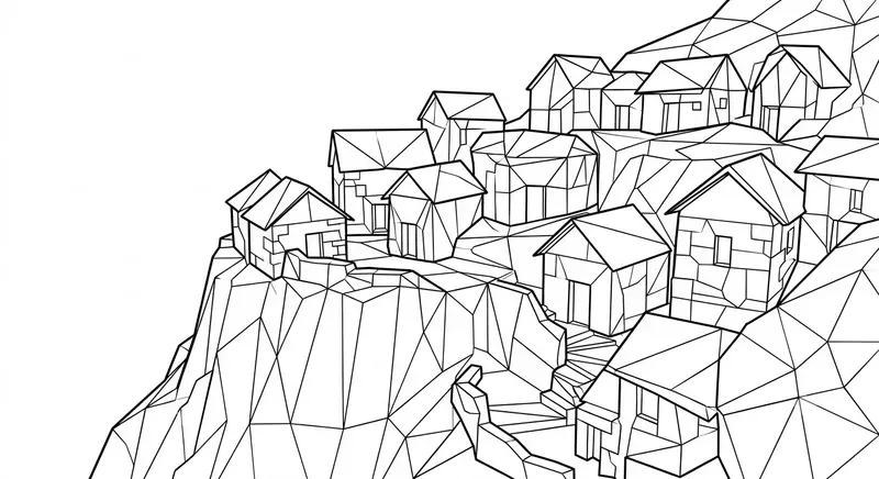 Origami Landscapes Adult Coloring Pages