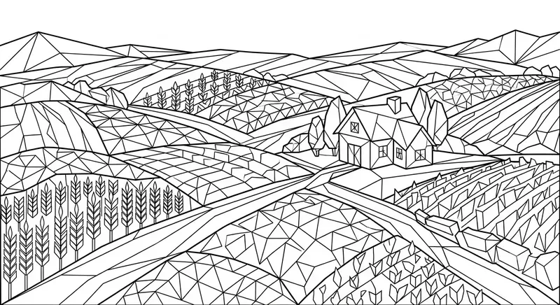 Origami Landscapes Adult Coloring Pages