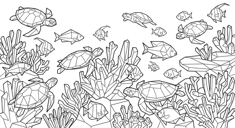 Origami Landscapes Adult Coloring Pages