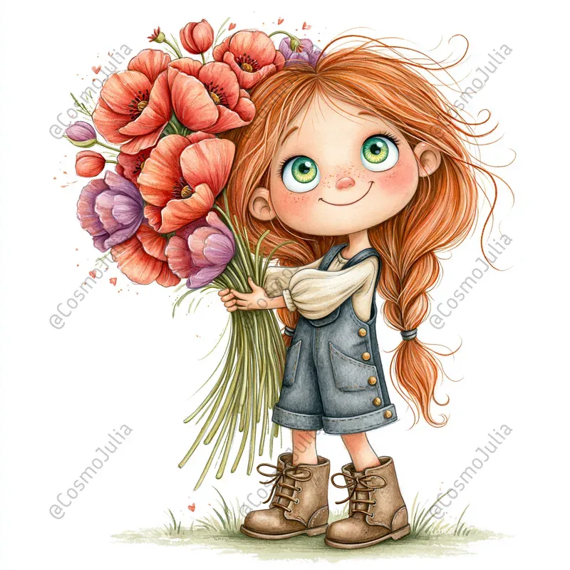 Kids With Flower Bouquets Clipart