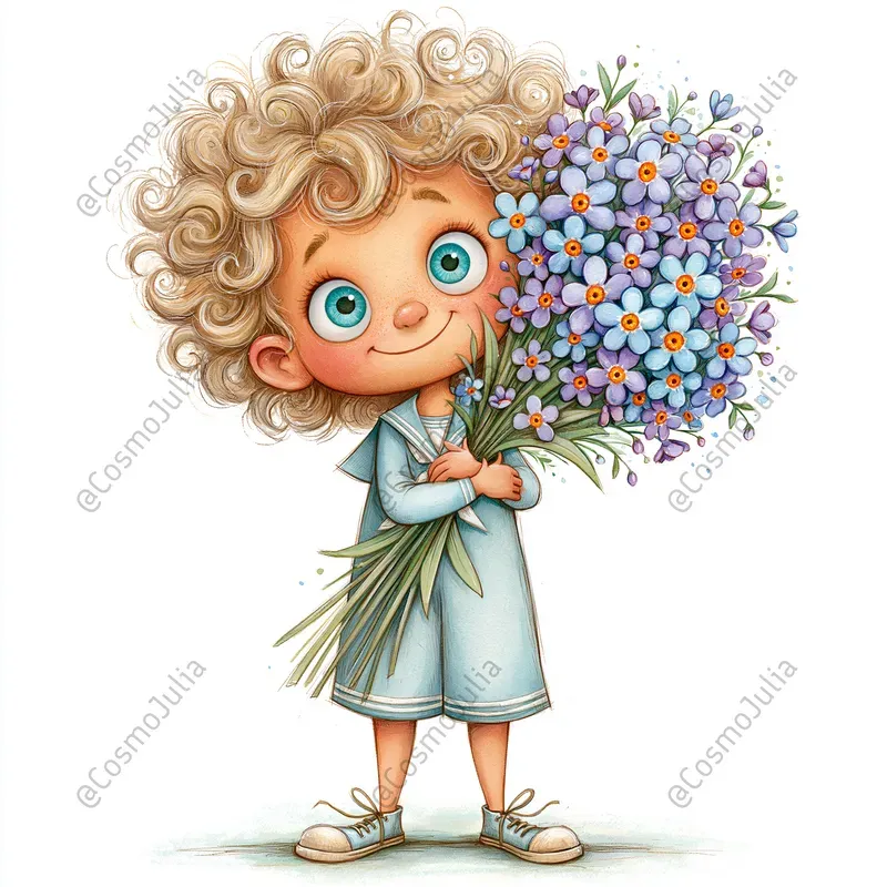 Kids With Flower Bouquets Clipart