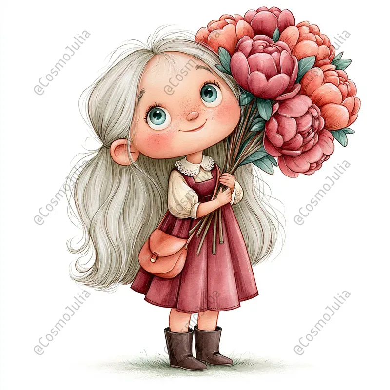 Kids With Flower Bouquets Clipart