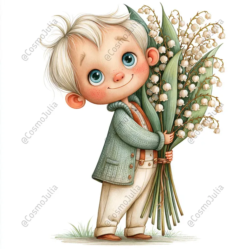 Kids With Flower Bouquets Clipart