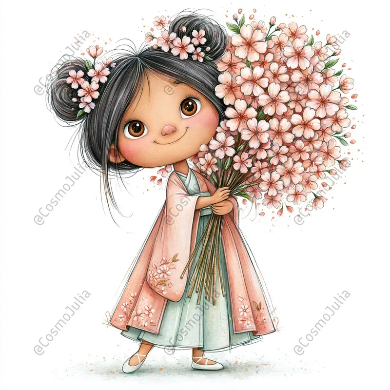 Kids With Flower Bouquets Clipart